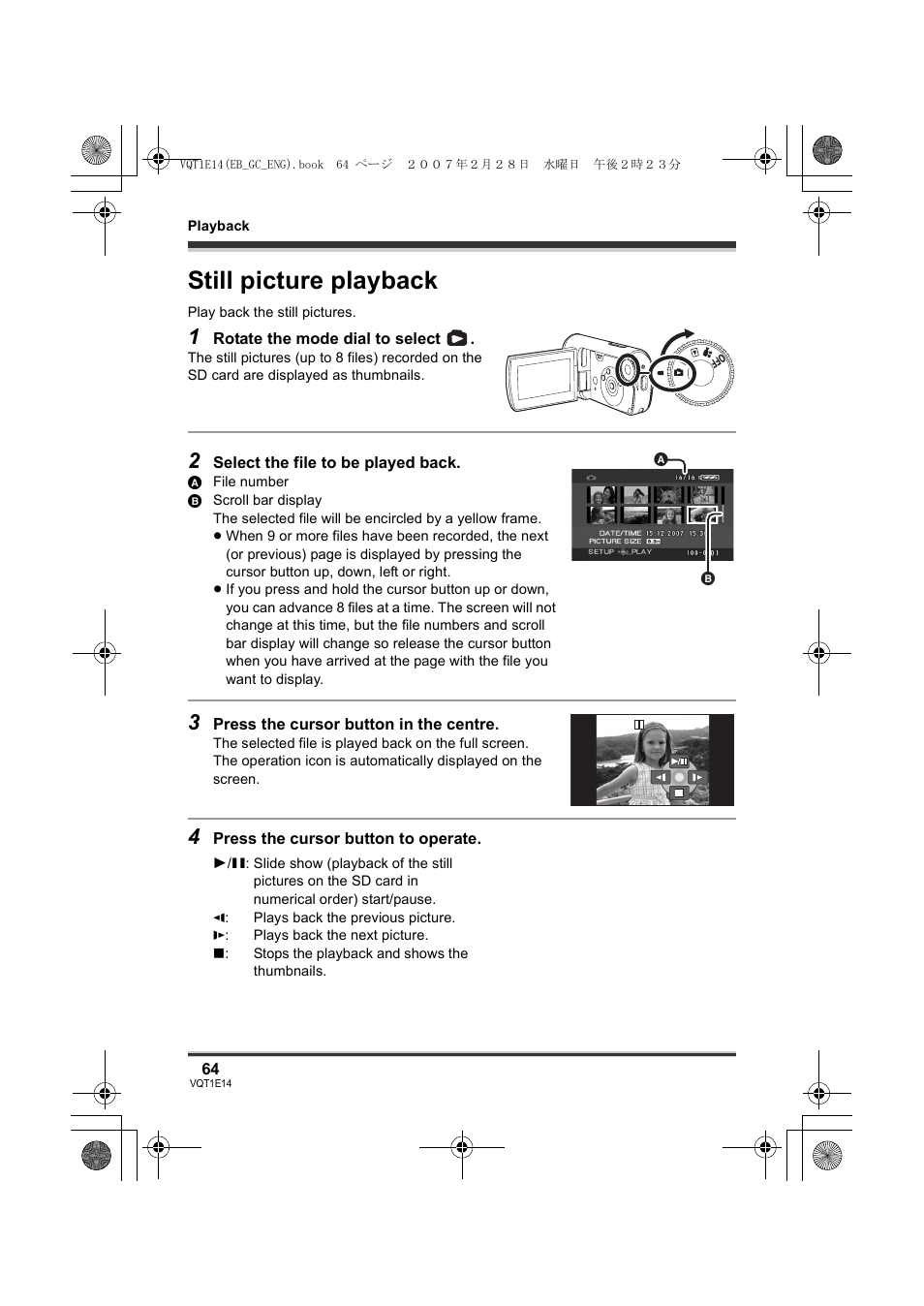 Still picture playback | Panasonic SDR-S10 User Manual | Page 64 / 120