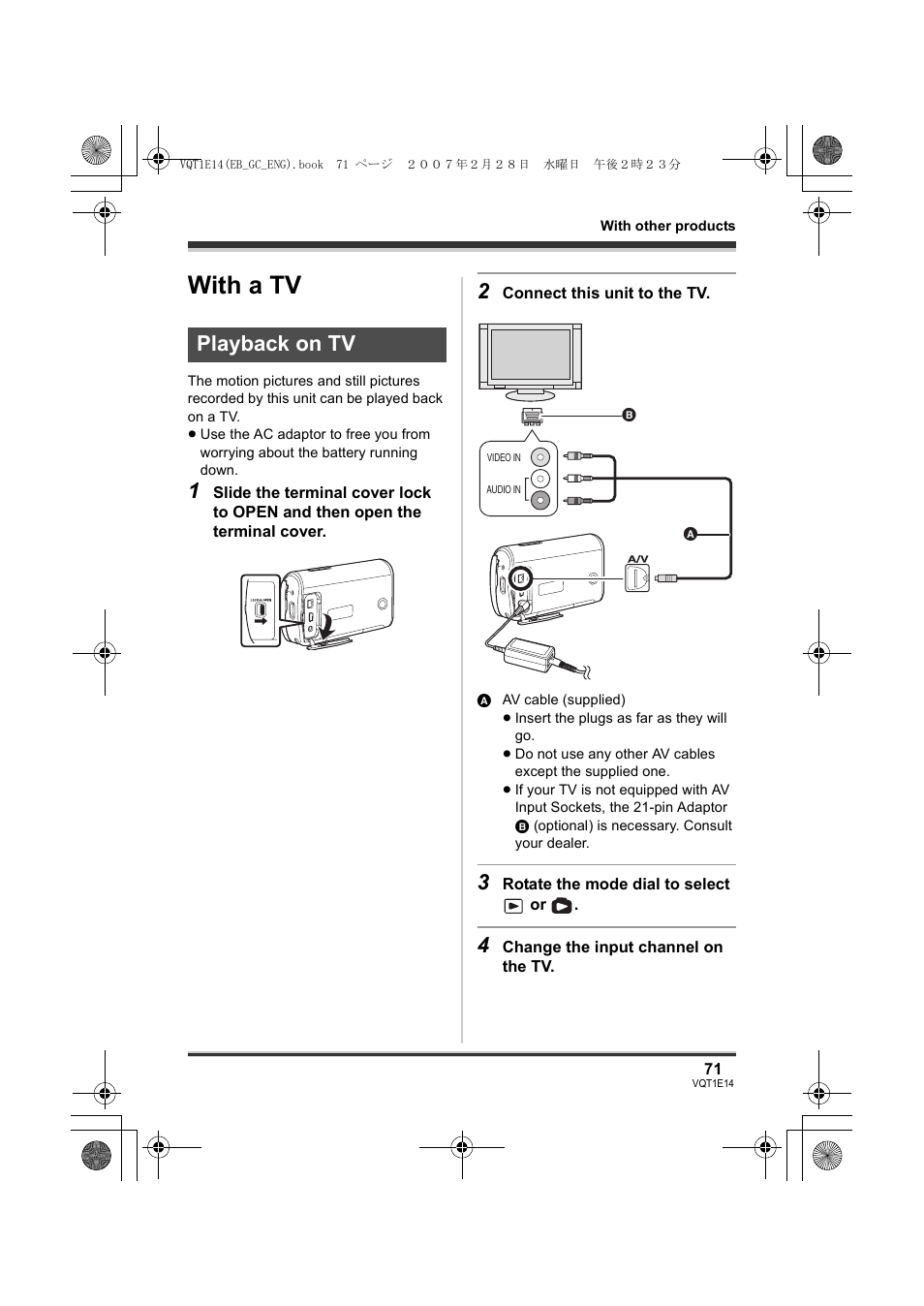 With a tv, Playback on tv | Panasonic SDR-S10 User Manual | Page 71 / 120