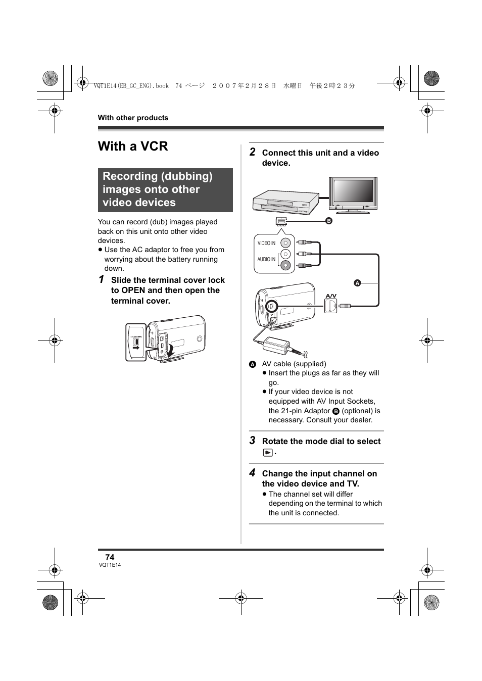 With a vcr | Panasonic SDR-S10 User Manual | Page 74 / 120