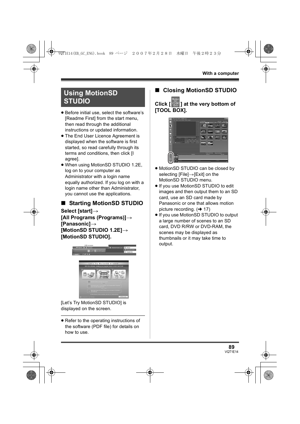 Using motionsd studio | Panasonic SDR-S10 User Manual | Page 89 / 120