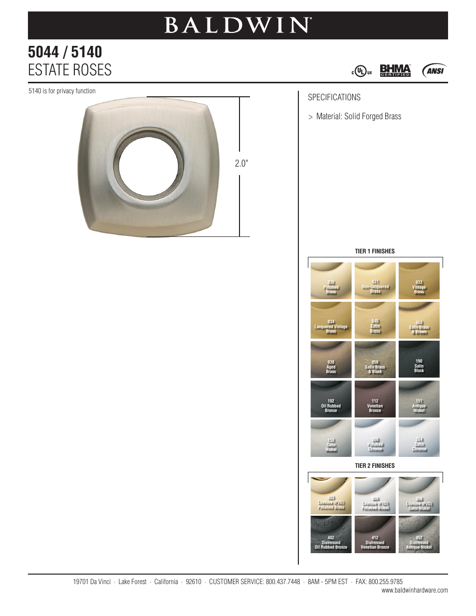 Baldwin 5140 Estate Rose User Manual | 1 page