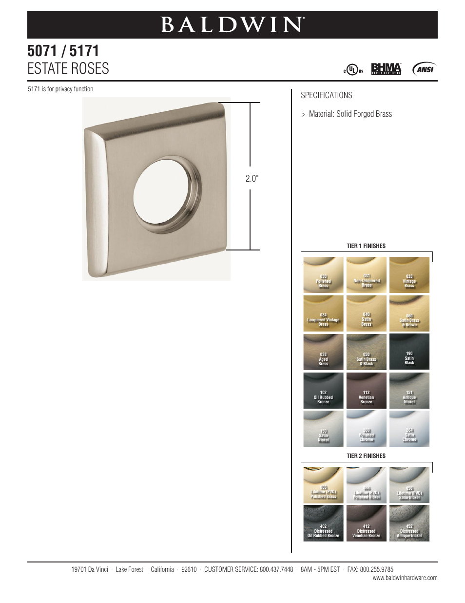 Baldwin 5171 Estate Rose User Manual | 1 page