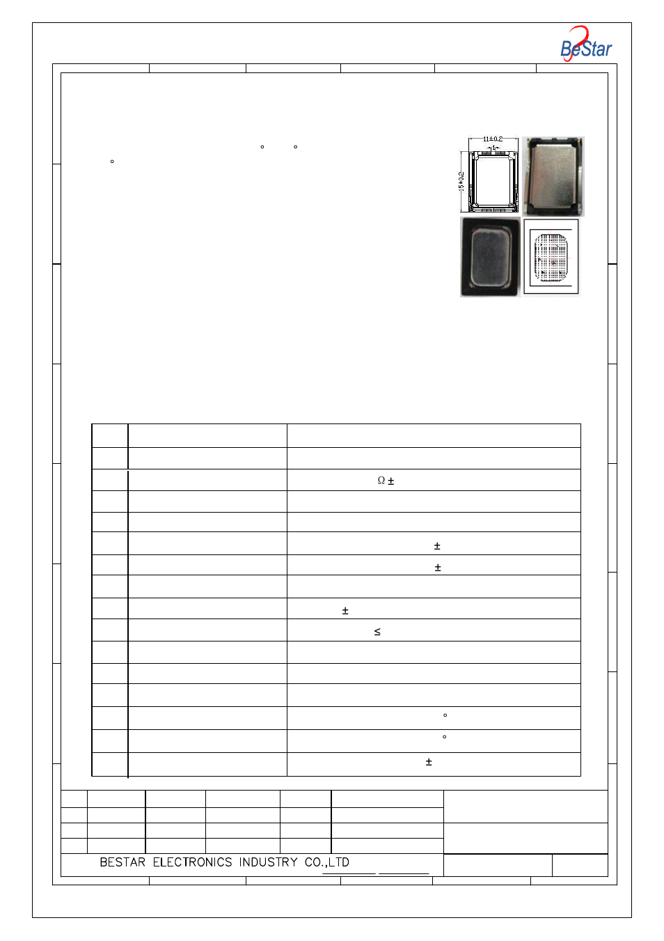 Bms1511f-11c-08h3.5w018 lf 规格书 model (1), Con fiden tial, Description | Characteristics, 1 electrical and mechanical characteristics | BeStar BMS1511F-11C-08H3.5W018 LF User Manual | Page 3 / 13