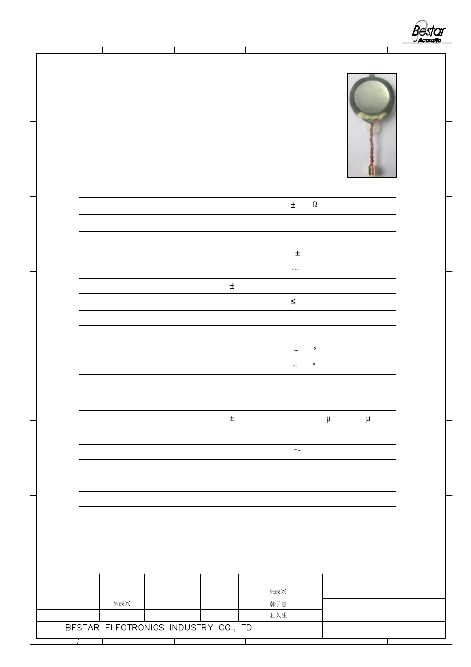Characteristics, 85°c, Speaker | BeStar BSR16-11C-08H3.8RW016J LF User Manual | Page 2 / 9