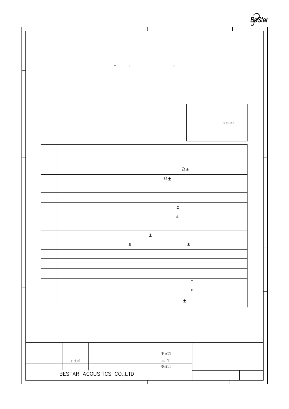 Bms1609f-11c-08h03p lf 规格书 model (1), Con fiden tial, Description | Characteristics, Test climatic condition, Must be normal at sine wave 0.89vrms (in free air) | BeStar BMS1609F-11C-08H03P LF User Manual | Page 2 / 12