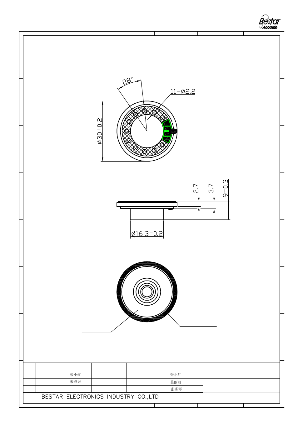 Dimension, Unit:mm, Speaker | BeStar BMS30-12B-04H09 LF User Manual | Page 3 / 6