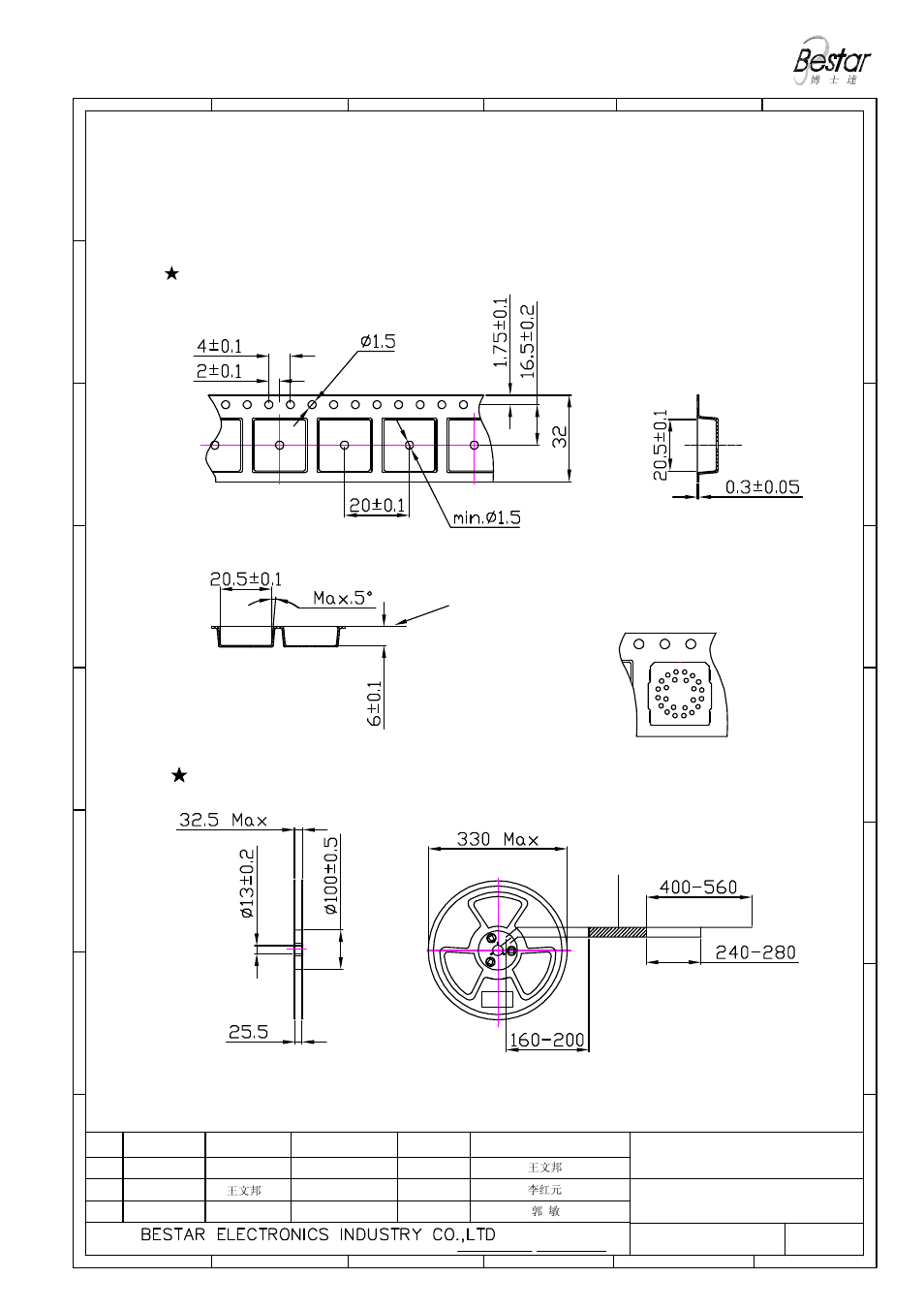 Tape on reel packing, A--a, Leader trailer | Aspeaker, Ab b | BeStar SMS2020-08H4.5 LF User Manual | Page 6 / 8