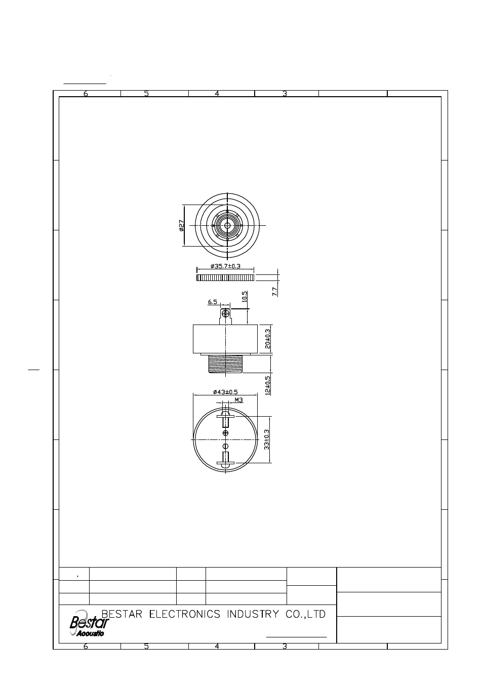 Bestar, Dimension, Piezo buzzer | BeStar BPT-380XAC24VDC(BPT-380XA24) User Manual | Page 3 / 4
