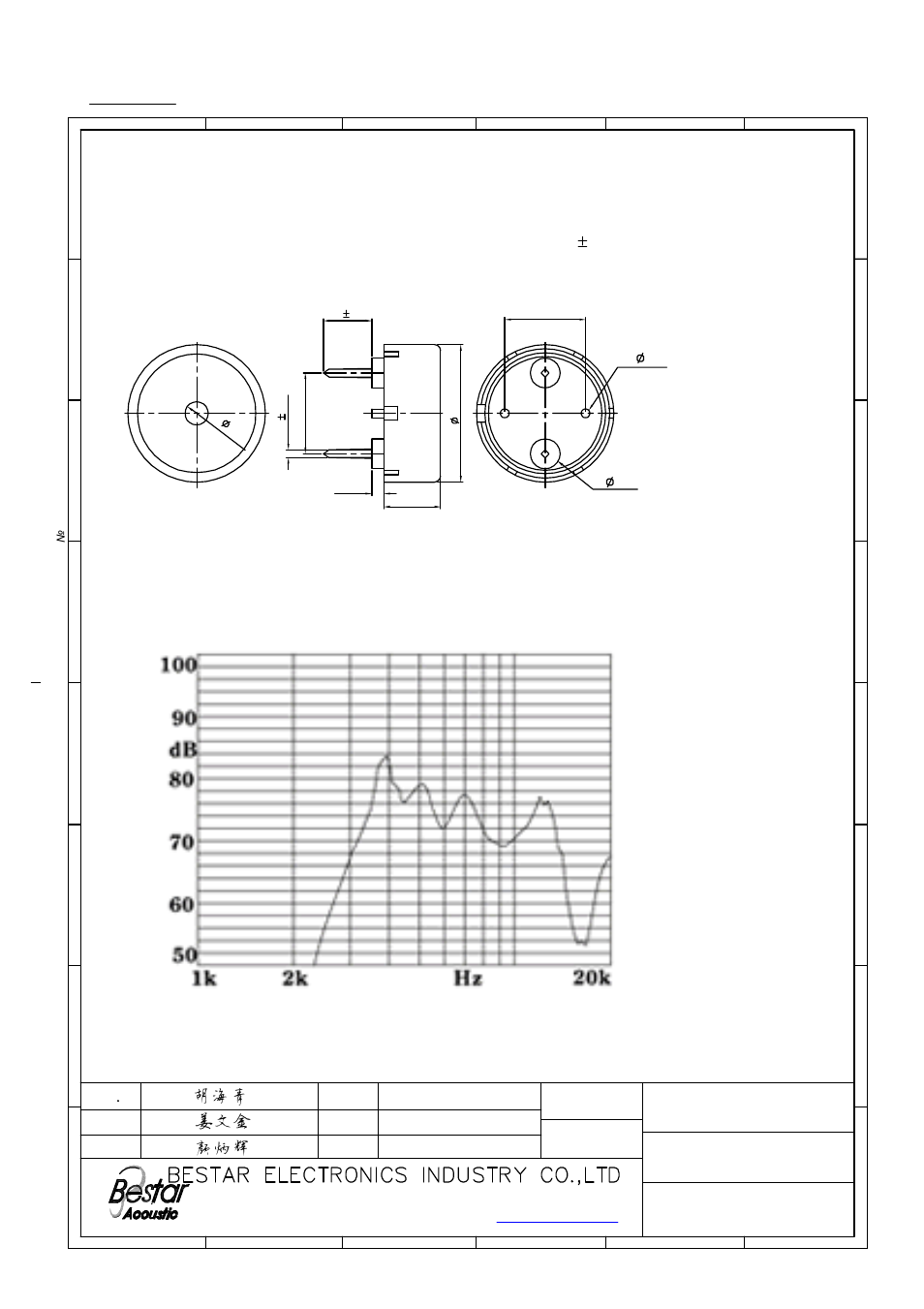 Bestar, Bpt-17b, Dimension | Frequency response, Piezo buzzer, Tolerance: 0.3 unit:mm | BeStar BPT-17B User Manual | Page 3 / 5