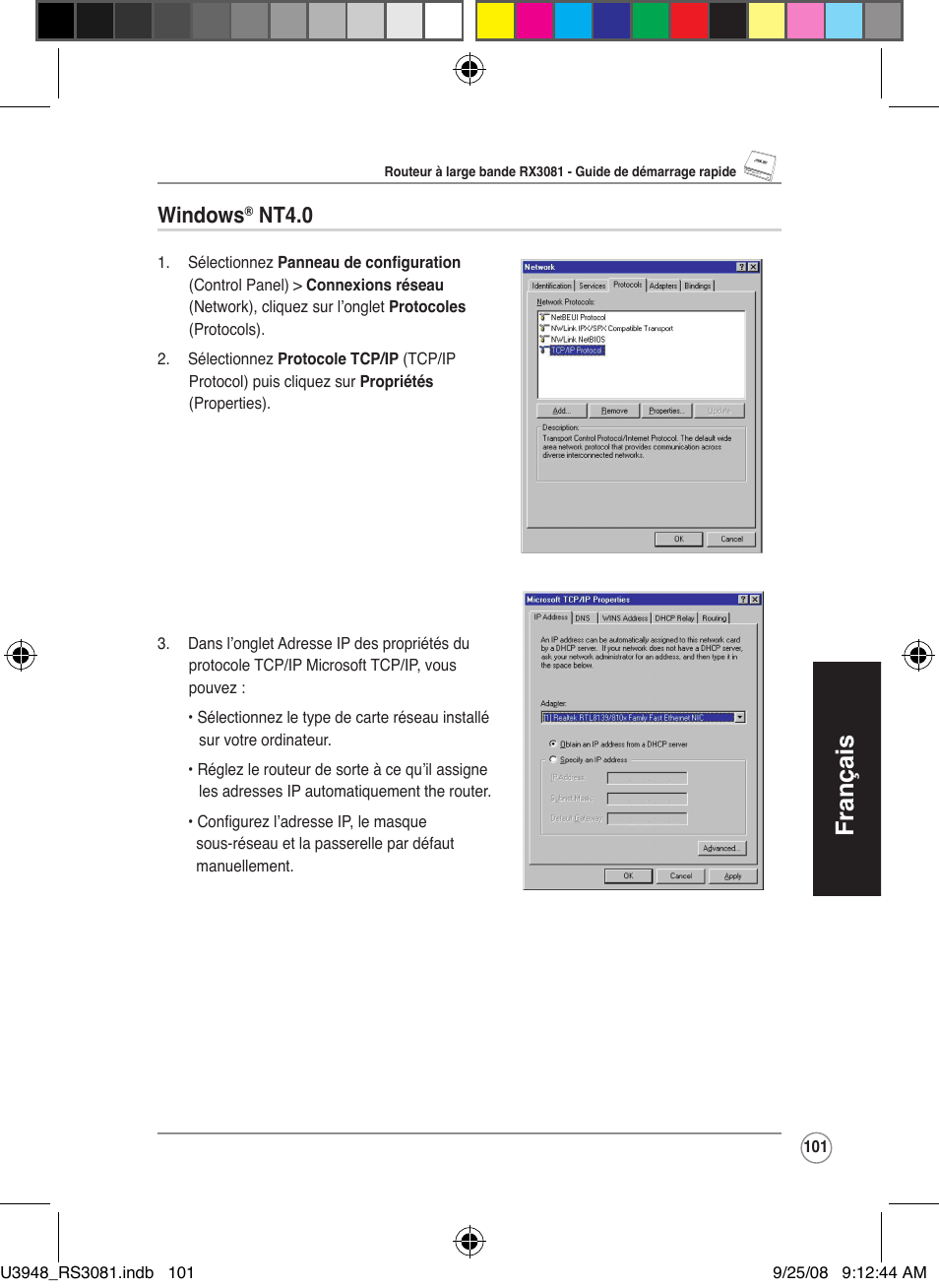 Français, Windows, Nt4.0 | Asus RX3081 User Manual | Page 101 / 301