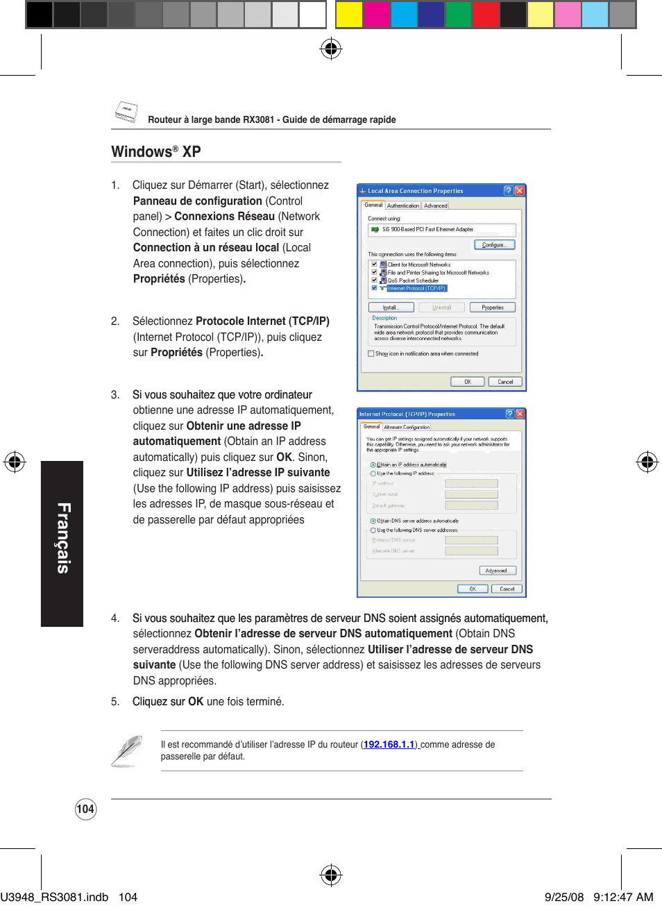 Français, Windows | Asus RX3081 User Manual | Page 104 / 301