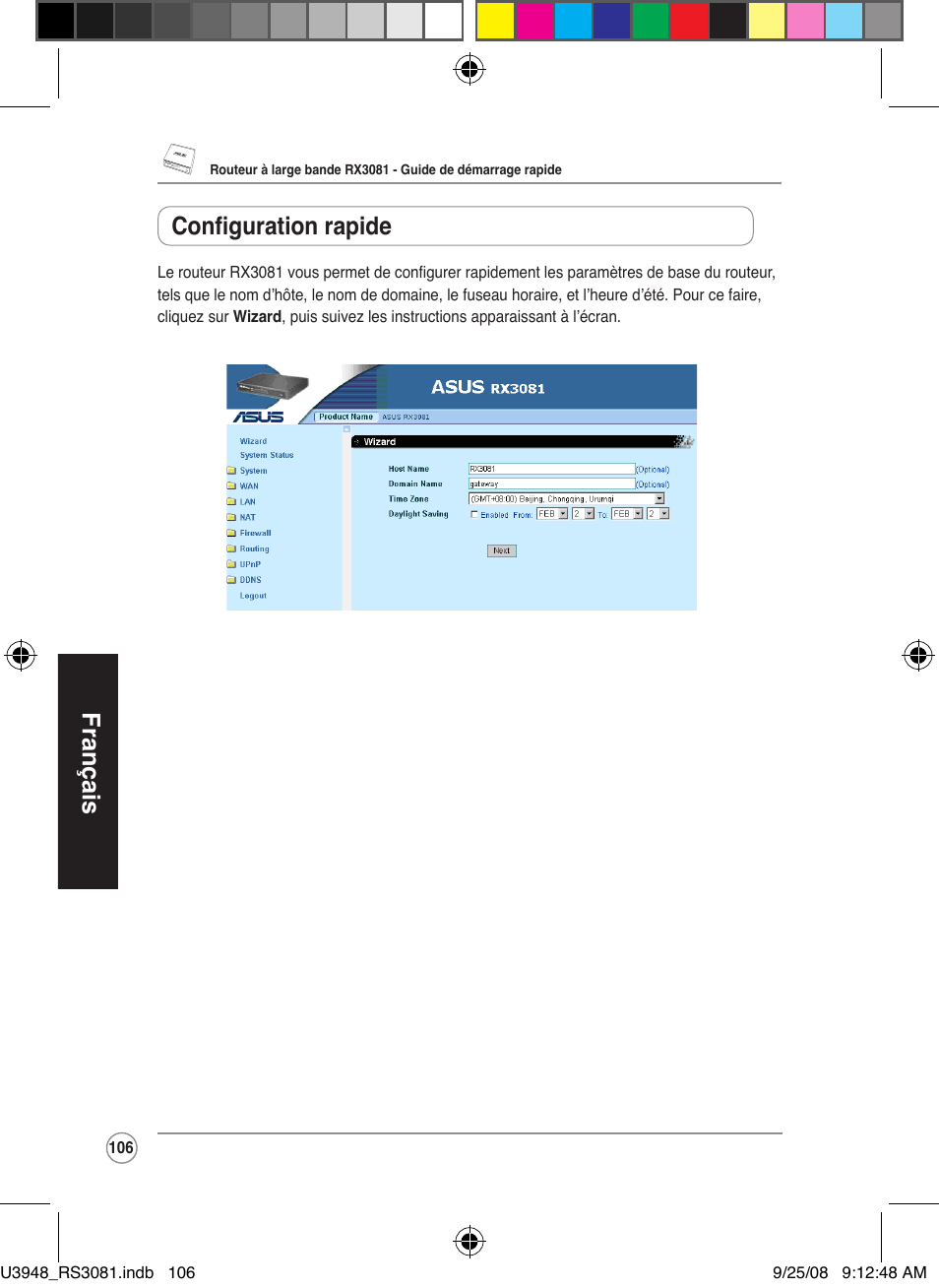 Français configuration rapide | Asus RX3081 User Manual | Page 106 / 301