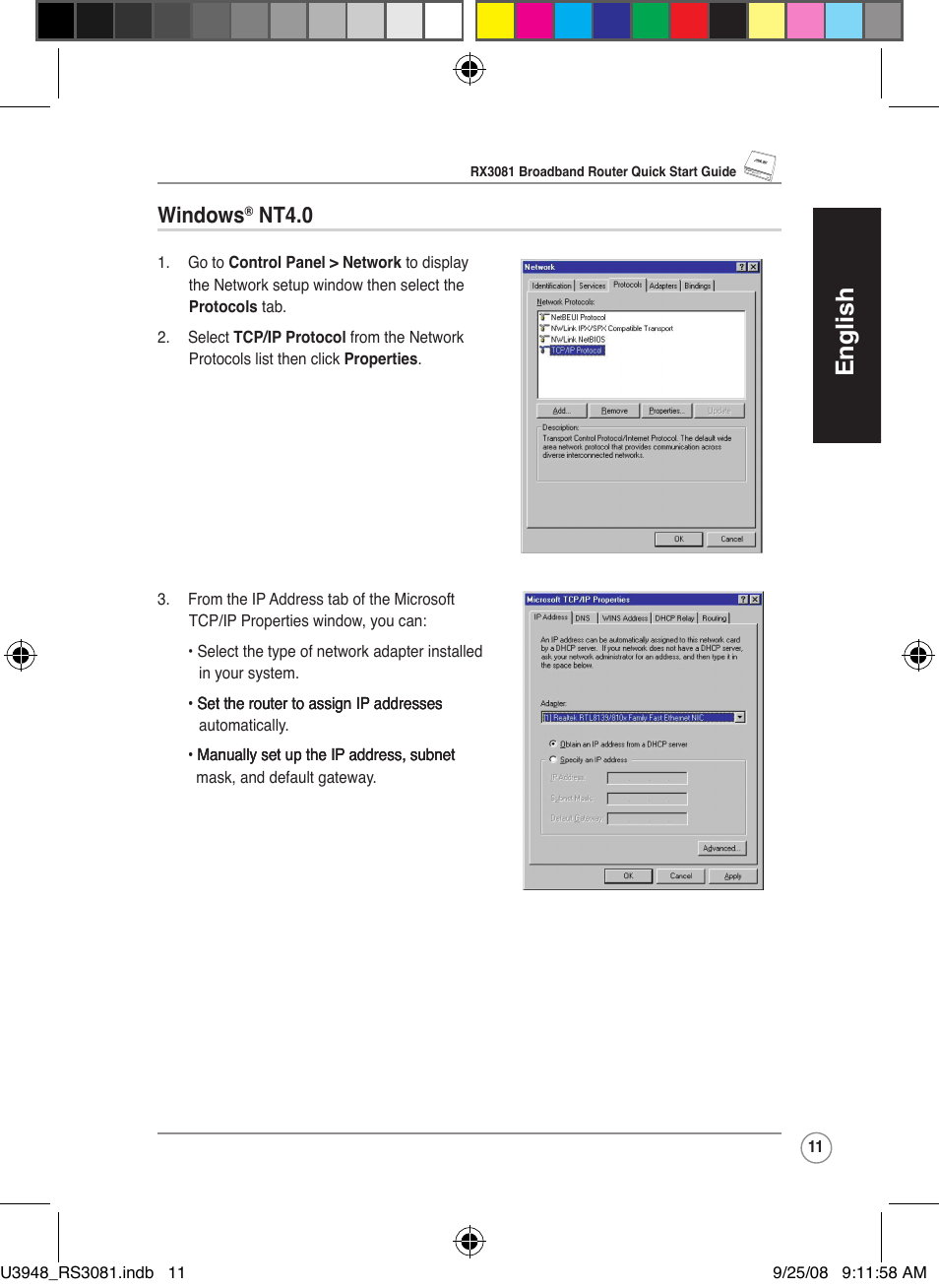 English, Windows, Nt4.0 | Asus RX3081 User Manual | Page 11 / 301