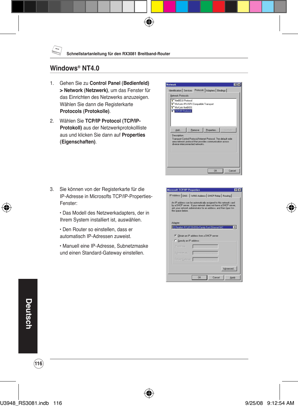 Deutsch, Windows, Nt4.0 | Asus RX3081 User Manual | Page 116 / 301