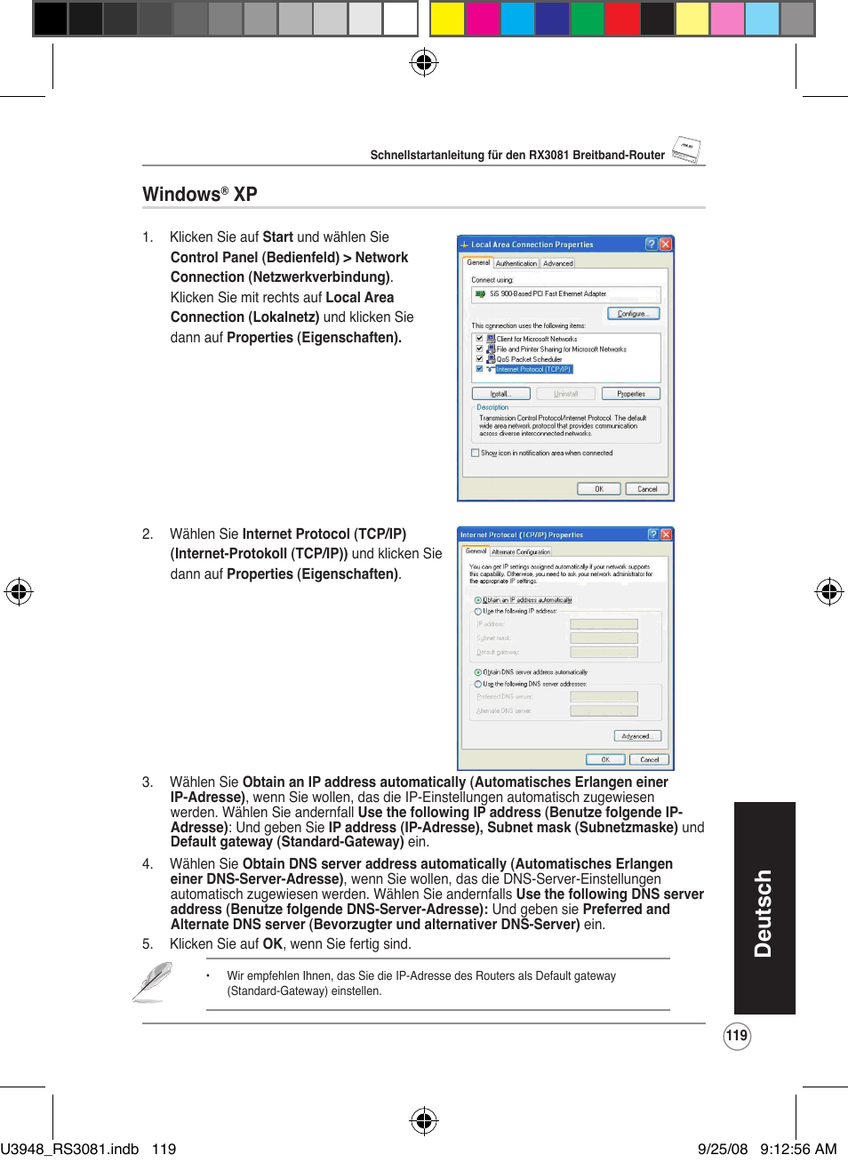 Deutsch, Windows | Asus RX3081 User Manual | Page 119 / 301