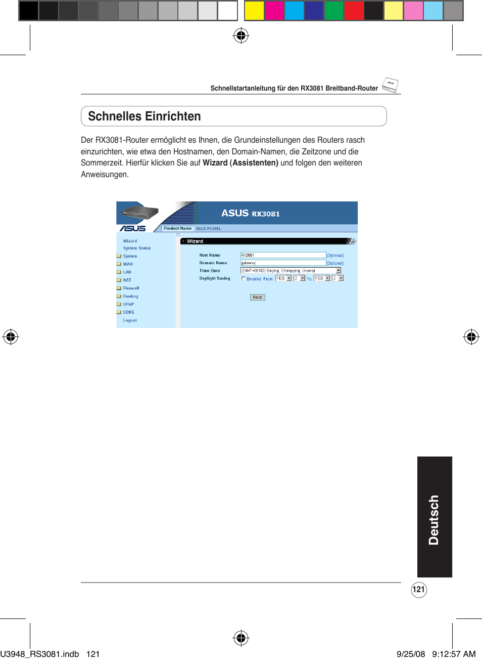 Deutsch schnelles einrichten | Asus RX3081 User Manual | Page 121 / 301