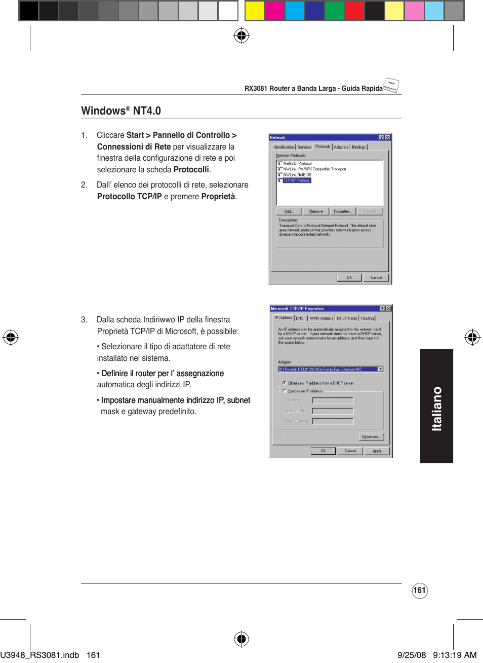 Italiano, Windows, Nt4.0 | Asus RX3081 User Manual | Page 161 / 301