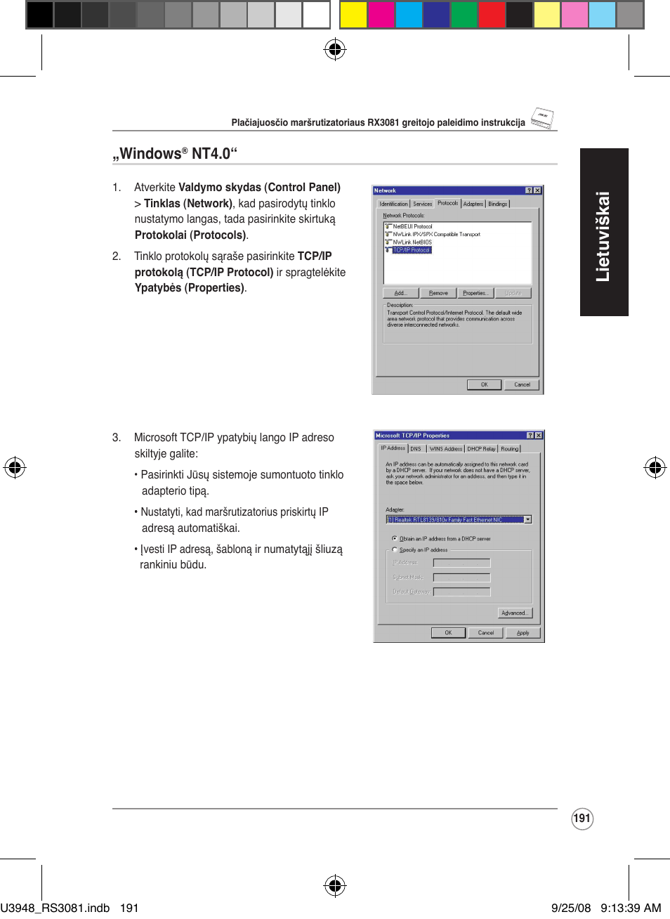 Lietuviškai, Windows, Nt4.0 | Asus RX3081 User Manual | Page 191 / 301