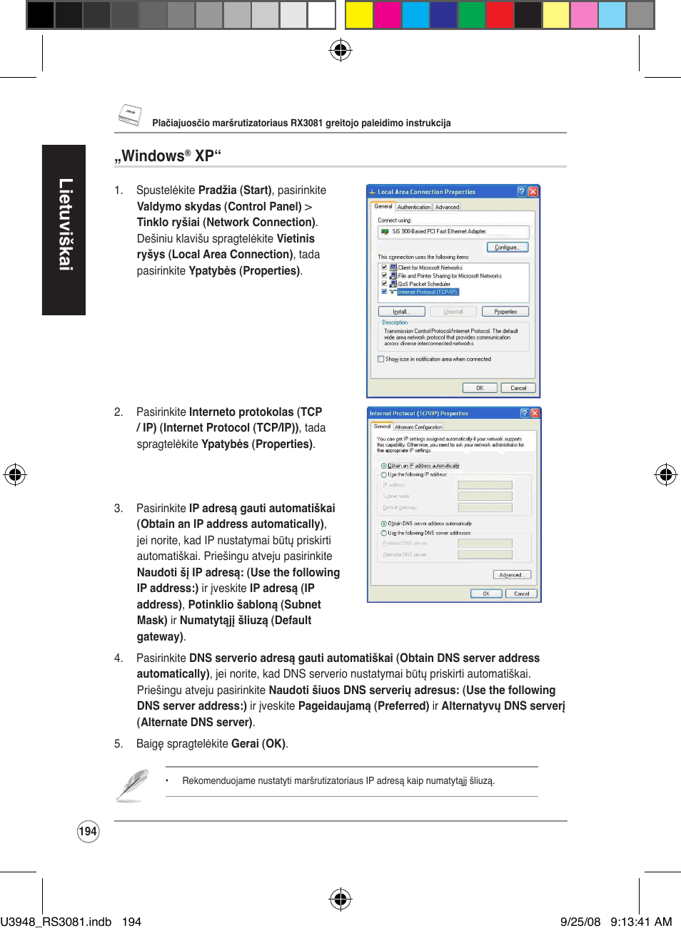 Lietuviškai, Windows | Asus RX3081 User Manual | Page 194 / 301