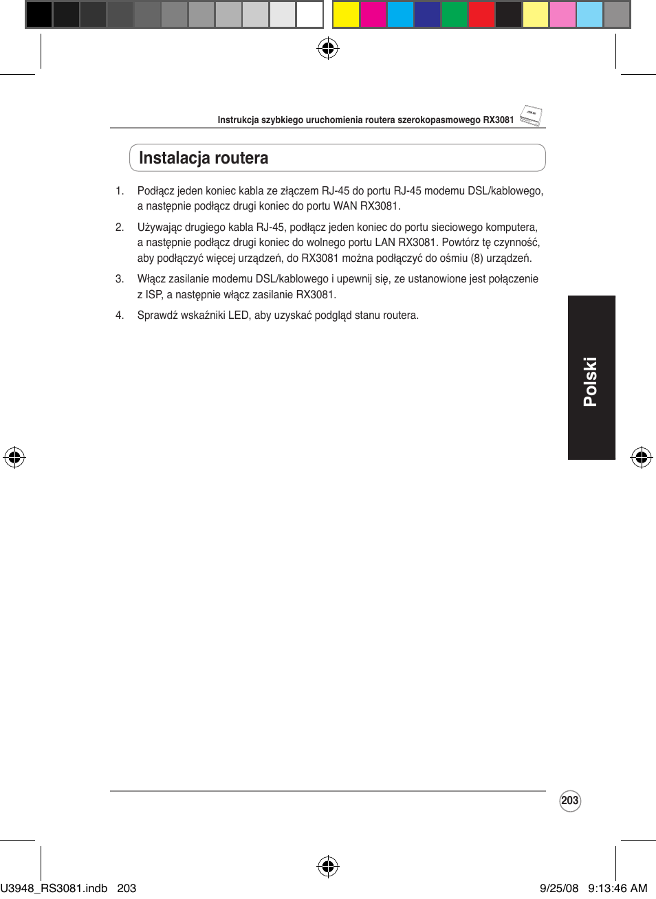 Polski, Instalacja routera | Asus RX3081 User Manual | Page 203 / 301