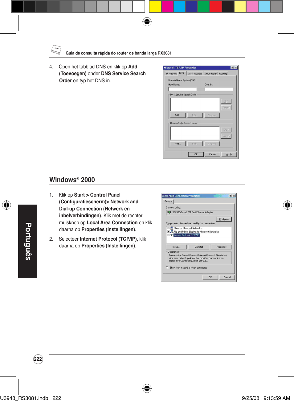 Português, Windows | Asus RX3081 User Manual | Page 222 / 301