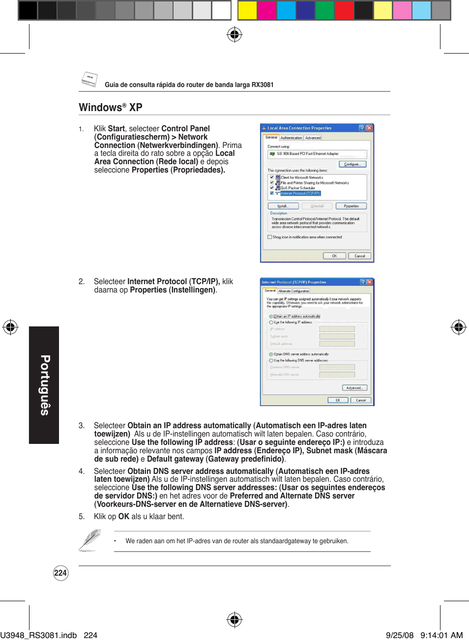 Português, Windows | Asus RX3081 User Manual | Page 224 / 301