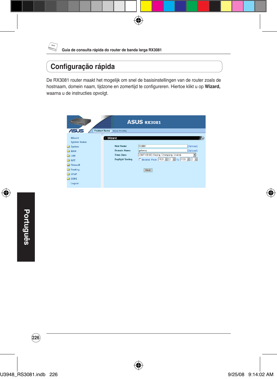 Português configuração rápida | Asus RX3081 User Manual | Page 226 / 301