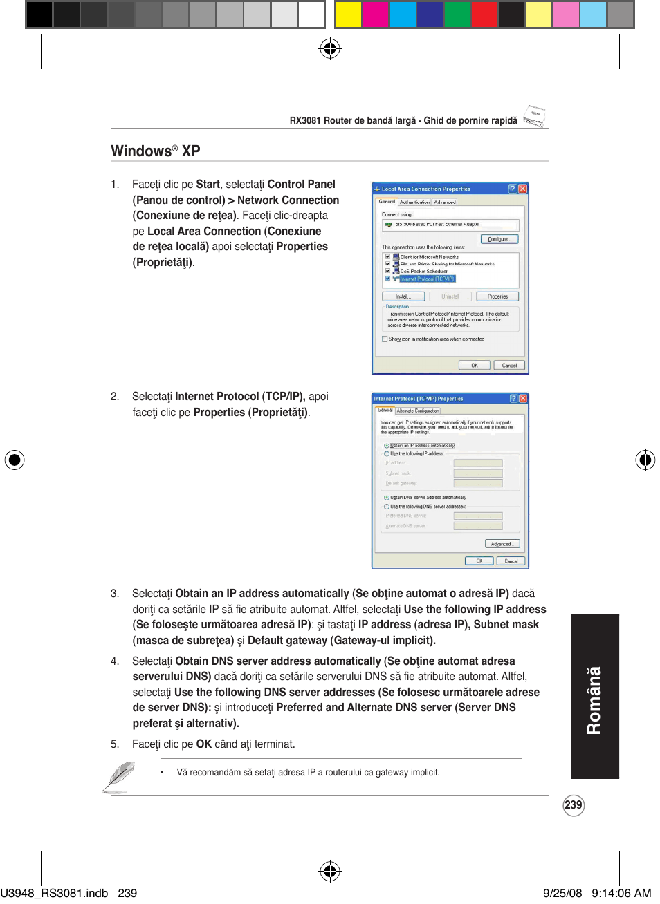 Română, Windows | Asus RX3081 User Manual | Page 239 / 301