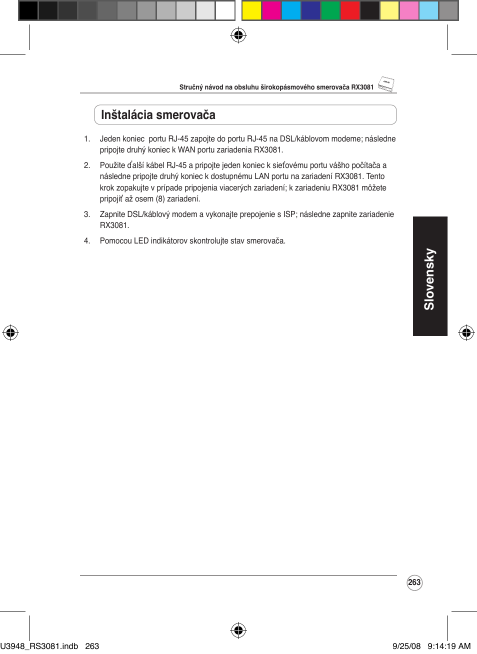 Slovensky, Inštalácia smerovača | Asus RX3081 User Manual | Page 263 / 301