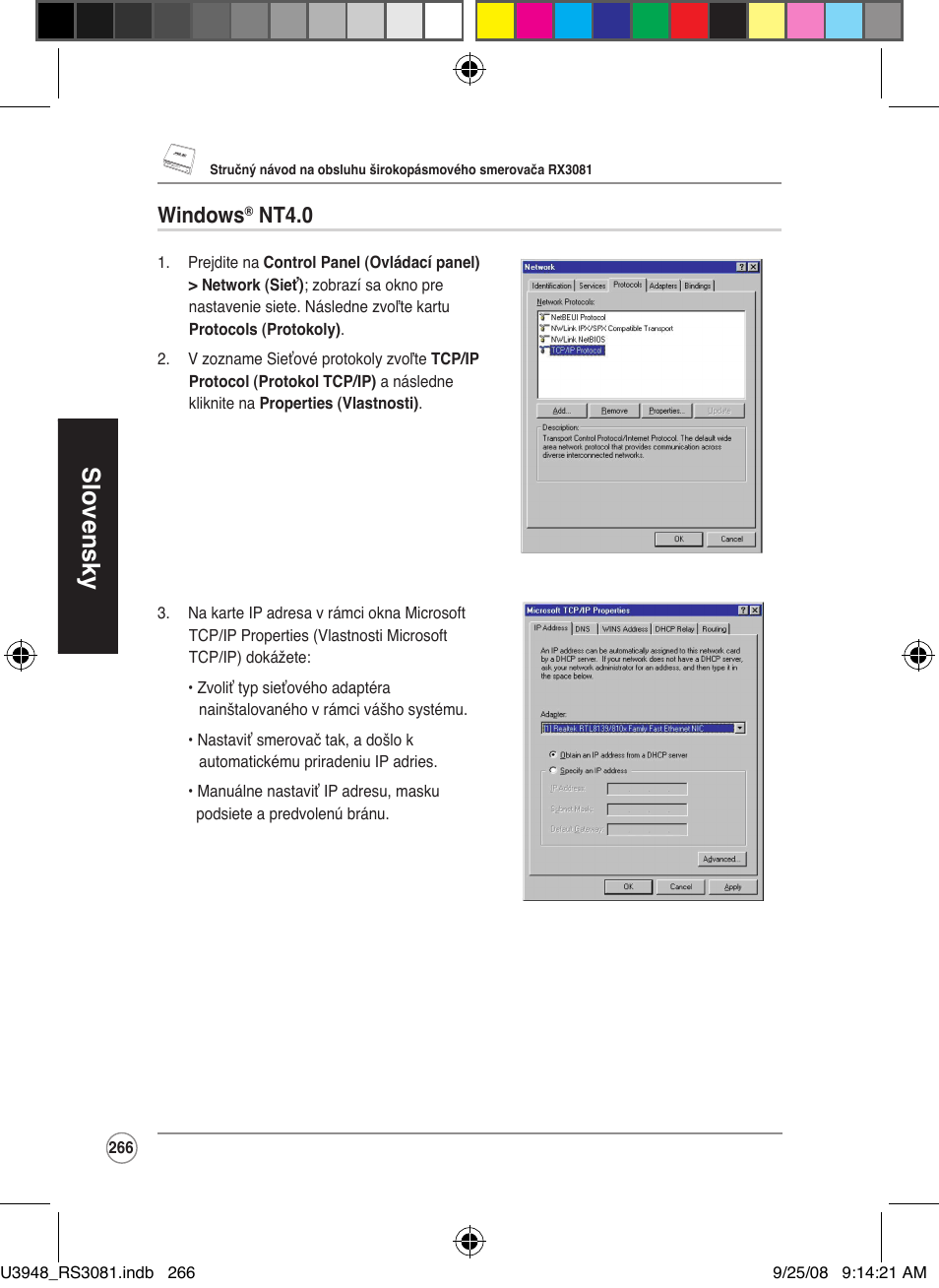 Slovensky, Windows, Nt4.0 | Asus RX3081 User Manual | Page 266 / 301