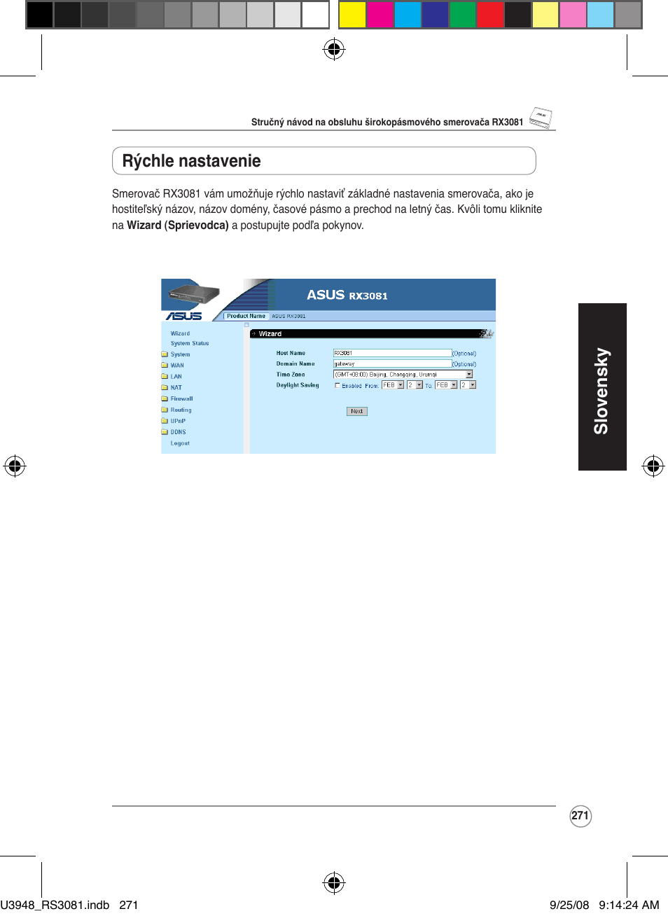 Slovensky rýchle nastavenie | Asus RX3081 User Manual | Page 271 / 301