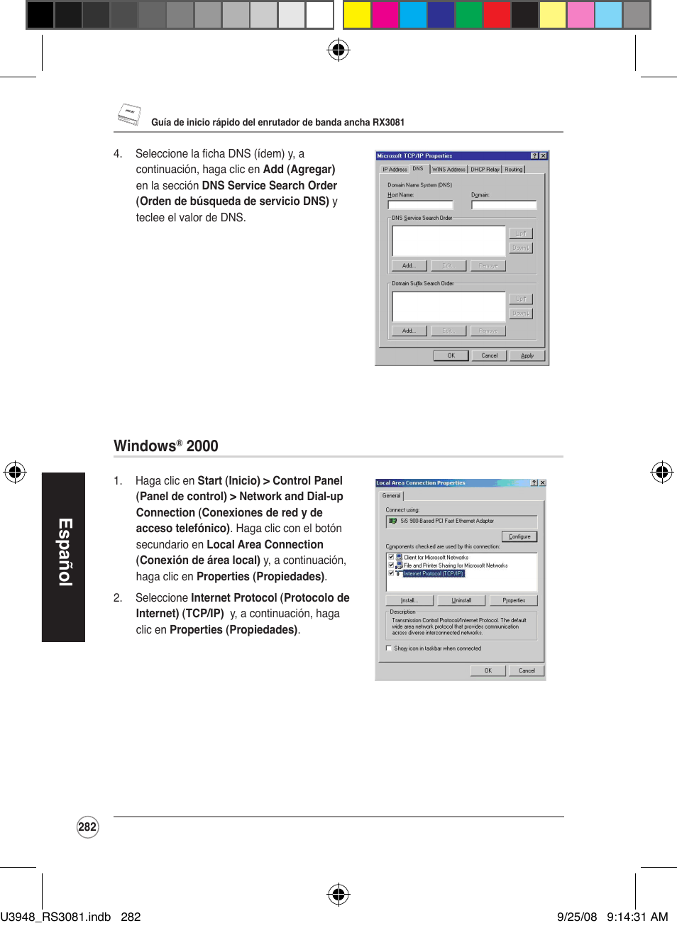 Español, Windows | Asus RX3081 User Manual | Page 282 / 301