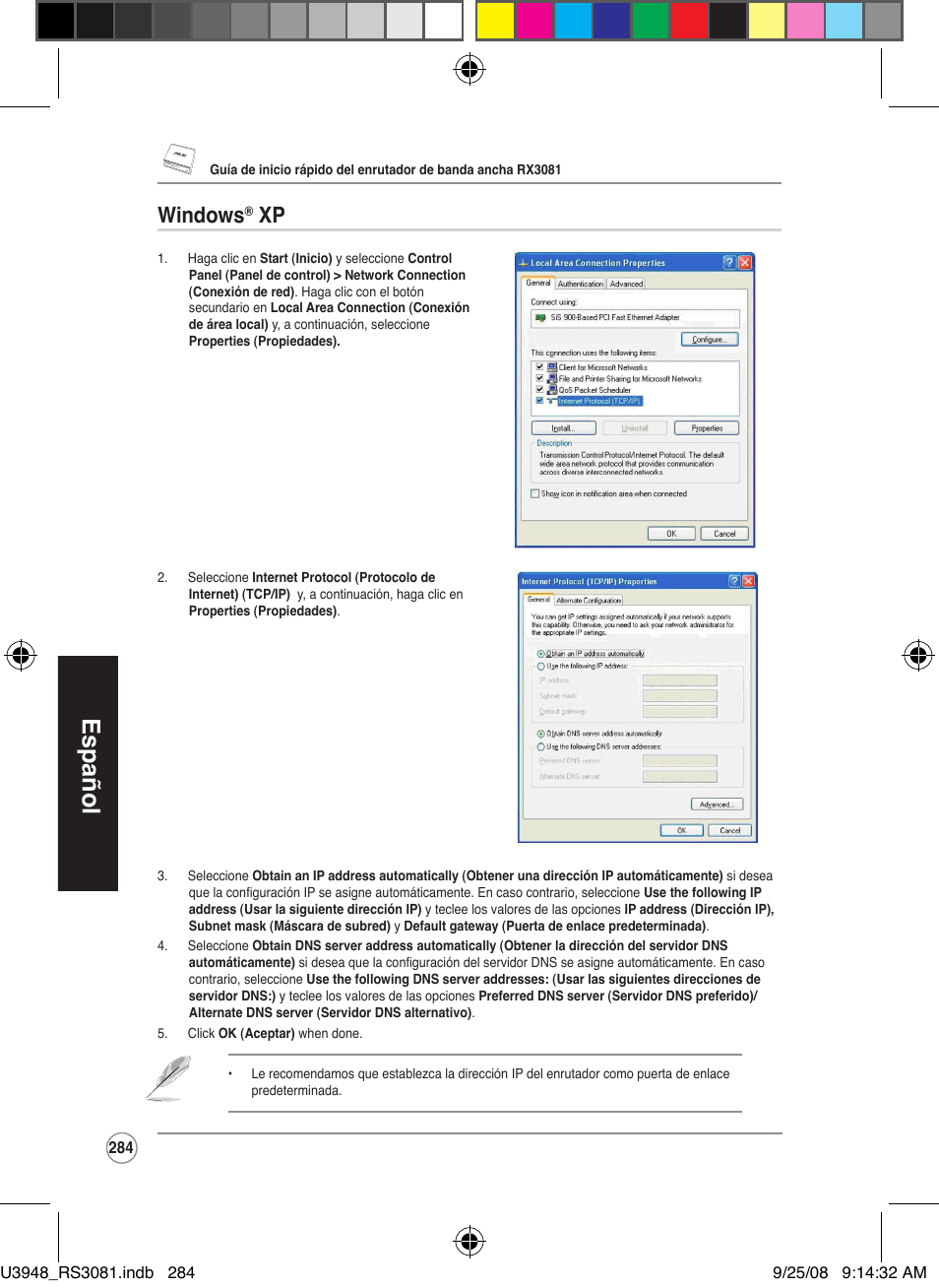 Español, Windows | Asus RX3081 User Manual | Page 284 / 301