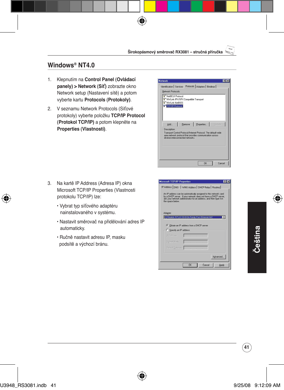 Čeština, Windows, Nt4.0 | Asus RX3081 User Manual | Page 41 / 301