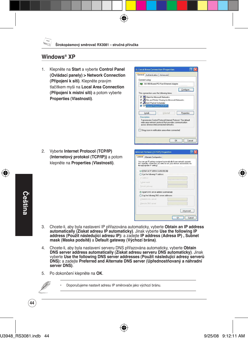 Čeština, Windows | Asus RX3081 User Manual | Page 44 / 301