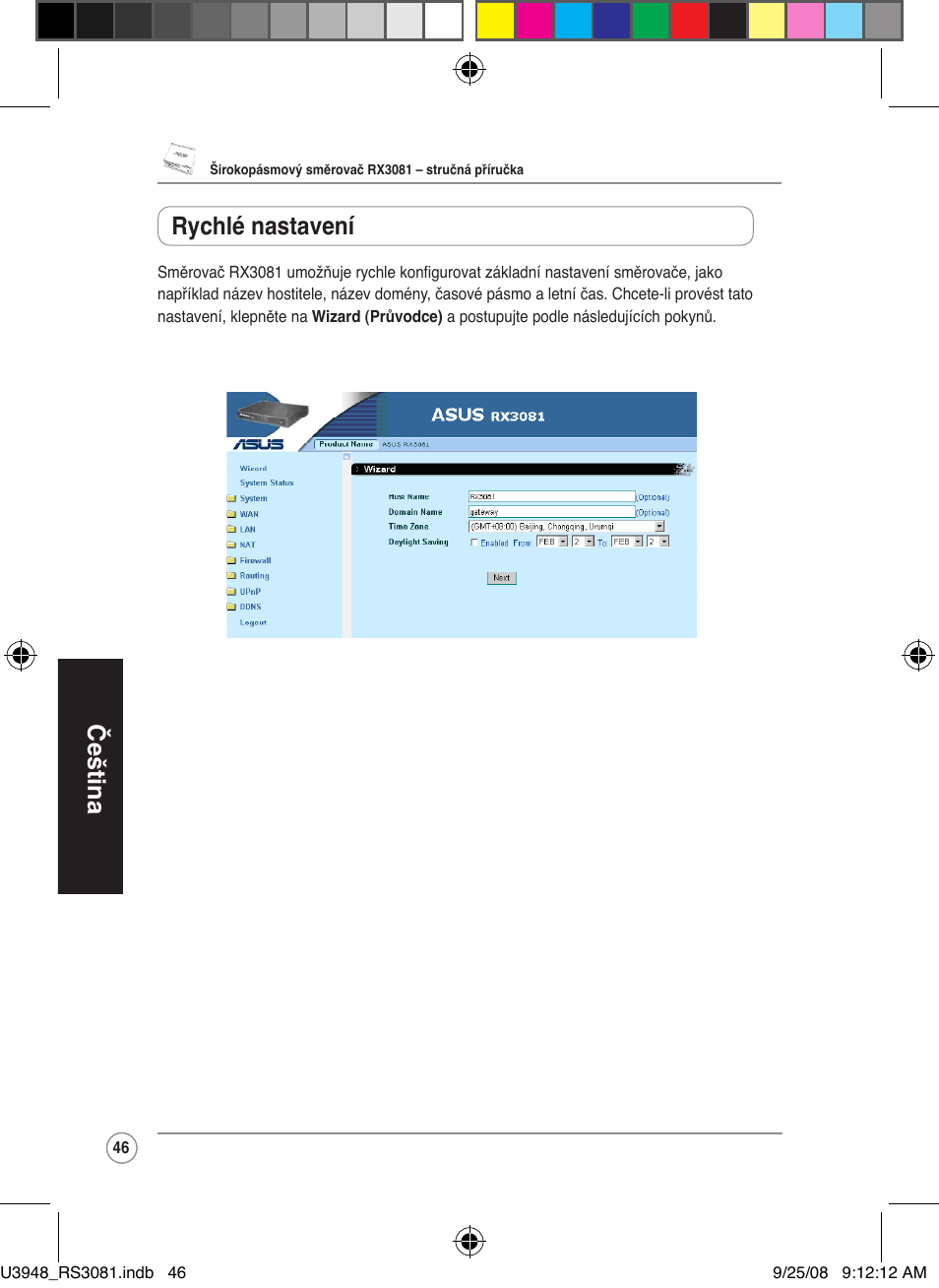 Čeština rychlé nastavení | Asus RX3081 User Manual | Page 46 / 301