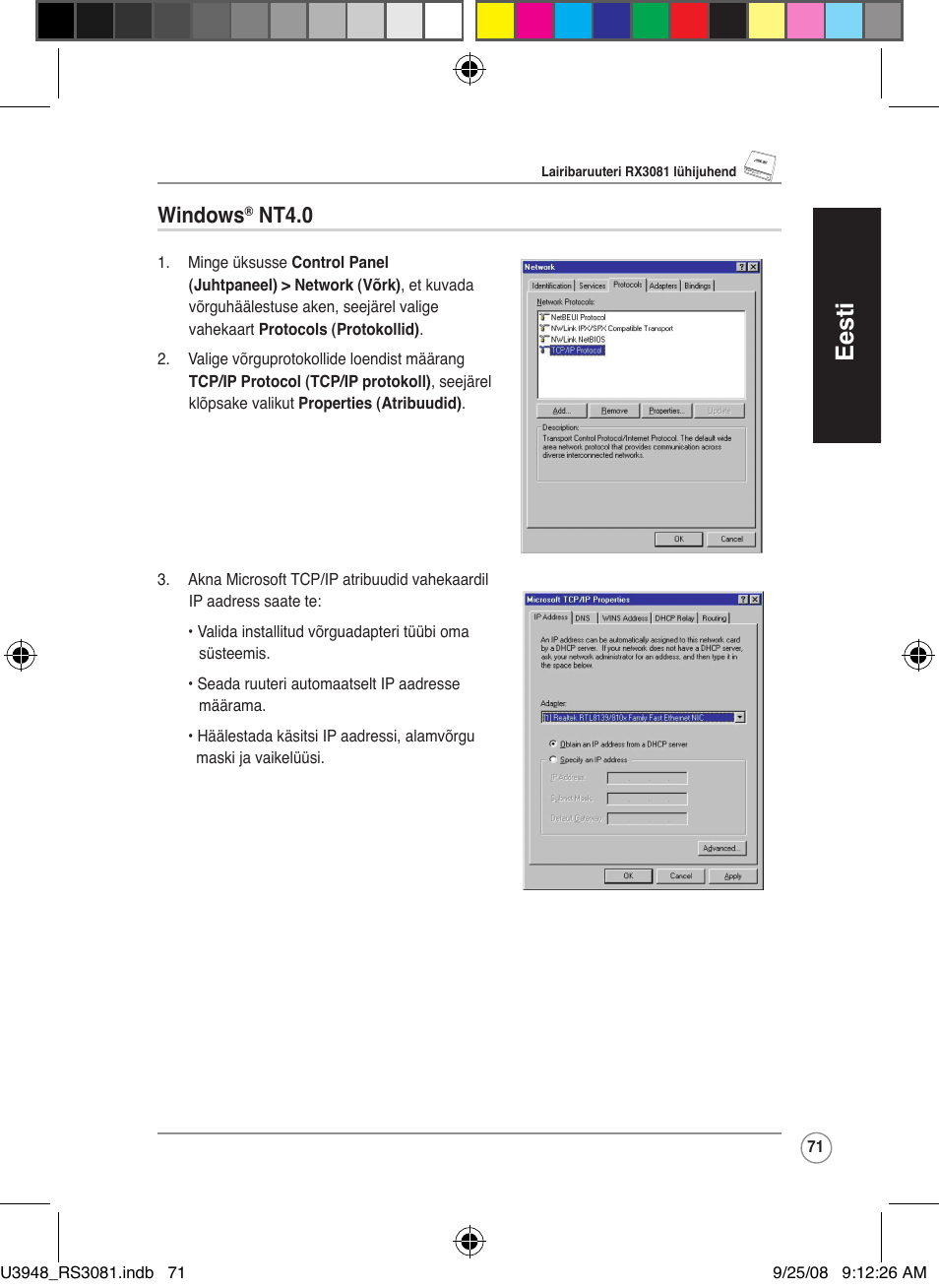 Eesti, Windows, Nt4.0 | Asus RX3081 User Manual | Page 71 / 301