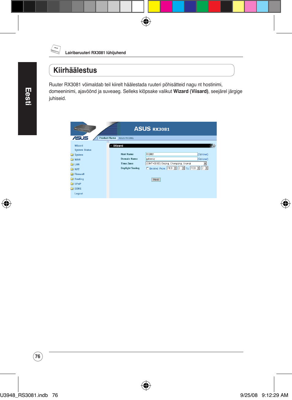 Eesti kiirhäälestus | Asus RX3081 User Manual | Page 76 / 301