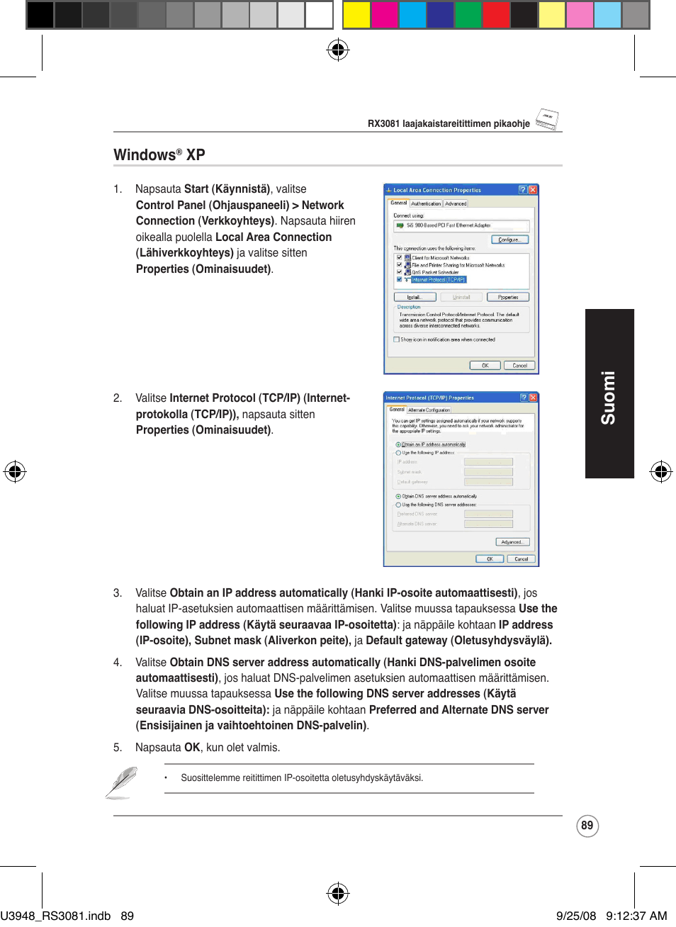 Suomi, Windows | Asus RX3081 User Manual | Page 89 / 301