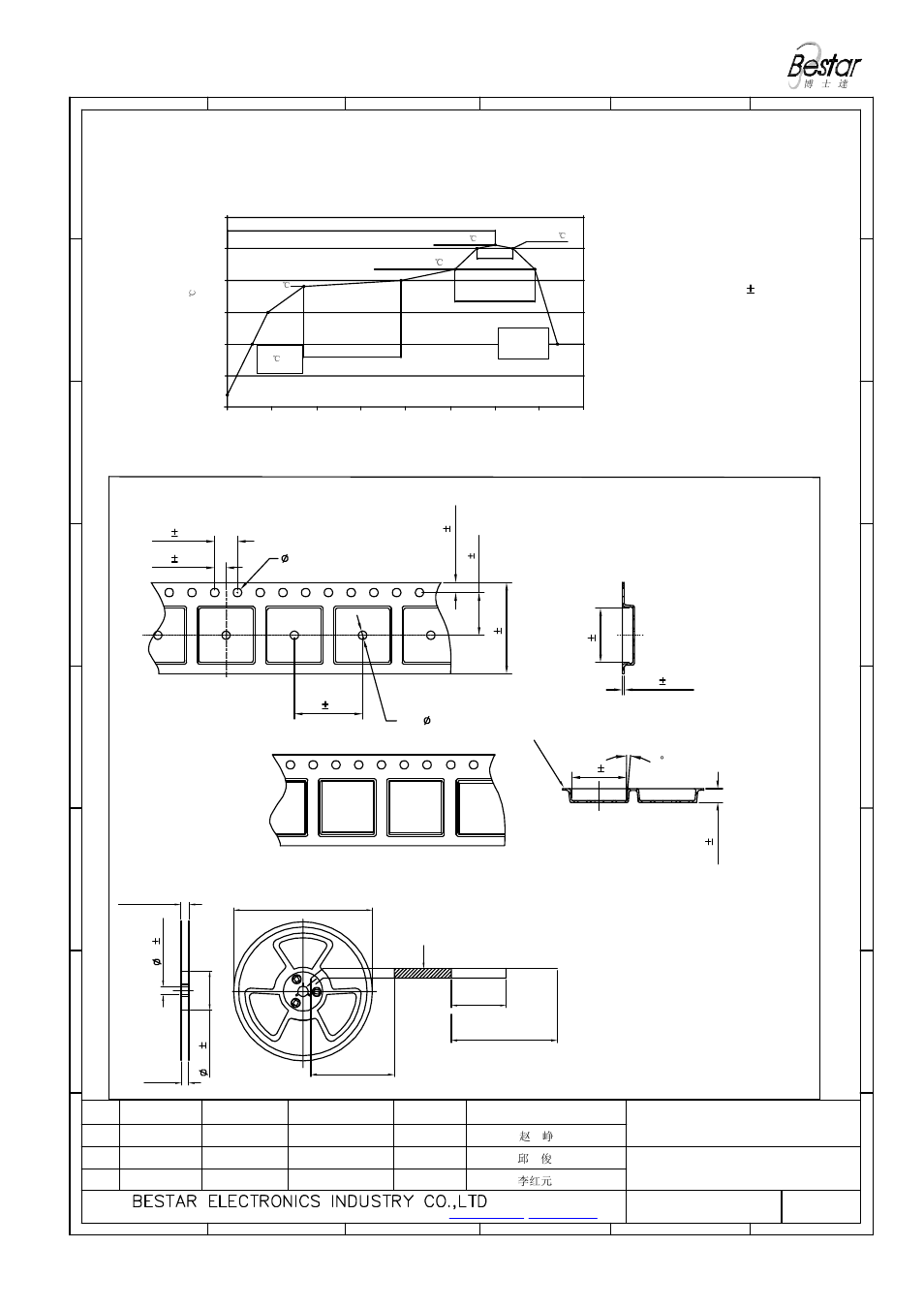 Tape on reel packing, 1 packing drawing, 10 recommended temp. profile for reflow oven | Dimensions of reel, Dimensions of carrier tape, Piezo sounder | BeStar BSP1010-03H03 LF User Manual | Page 5 / 7