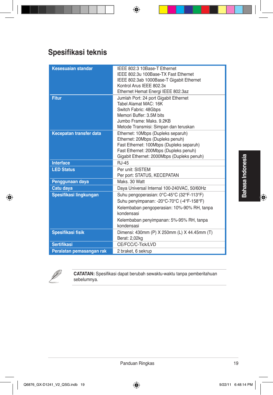 Spesifikasi teknis | Asus GX-D1241 V2 User Manual | Page 20 / 48