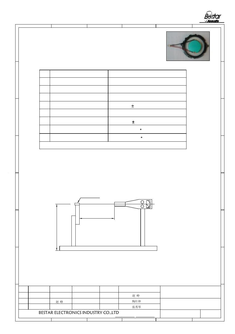 Characteristics, 1 electrical and mechanical characteristics, 2 standard test fixture | Sounder, Bestar electronics industry co.,ltd | BeStar BPT6012H14-01LF User Manual | Page 2 / 7