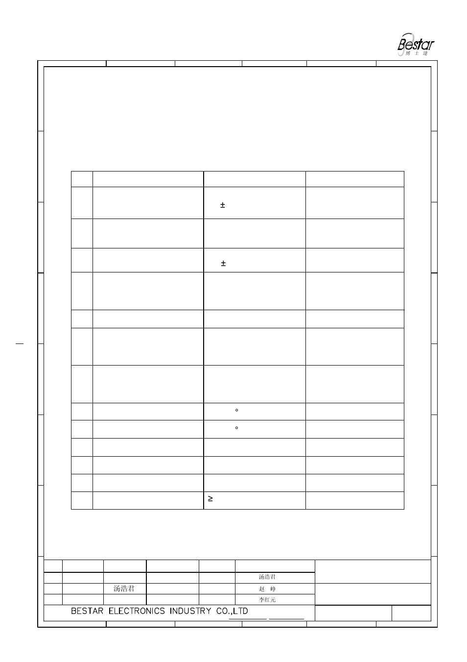 Electrical characteristics, No. 1. item, 1 ±0.15khz specification | At 120hz/1v, Condition | BeStar FT-32T-3.1A12 User Manual | Page 2 / 7