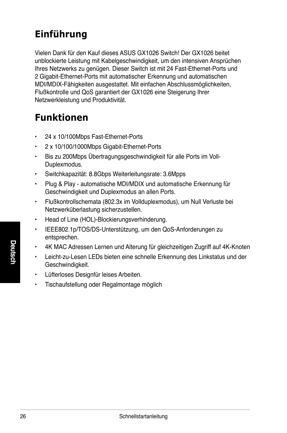 Einführung, Funktionen | Asus GX1026 User Manual | Page 27 / 73