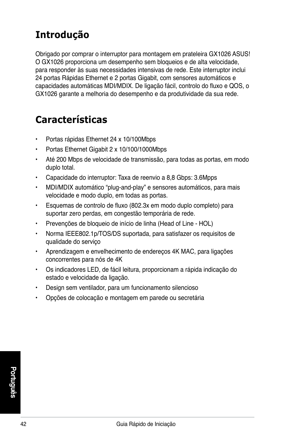 Introdução, Características | Asus GX1026 User Manual | Page 43 / 73