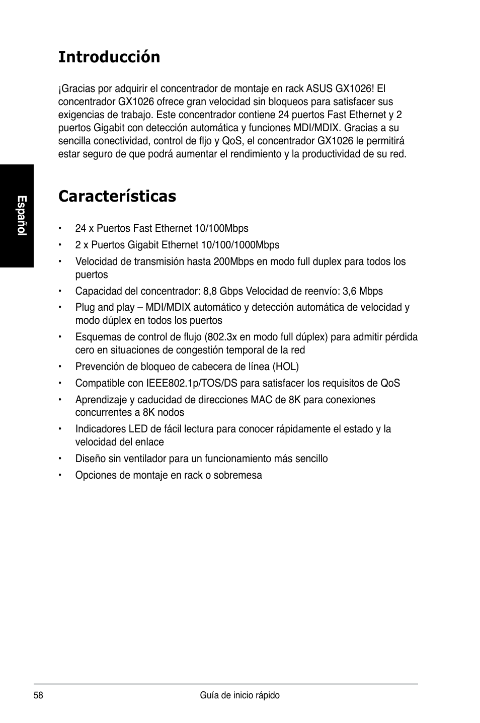Introducción, Características | Asus GX1026 User Manual | Page 59 / 73