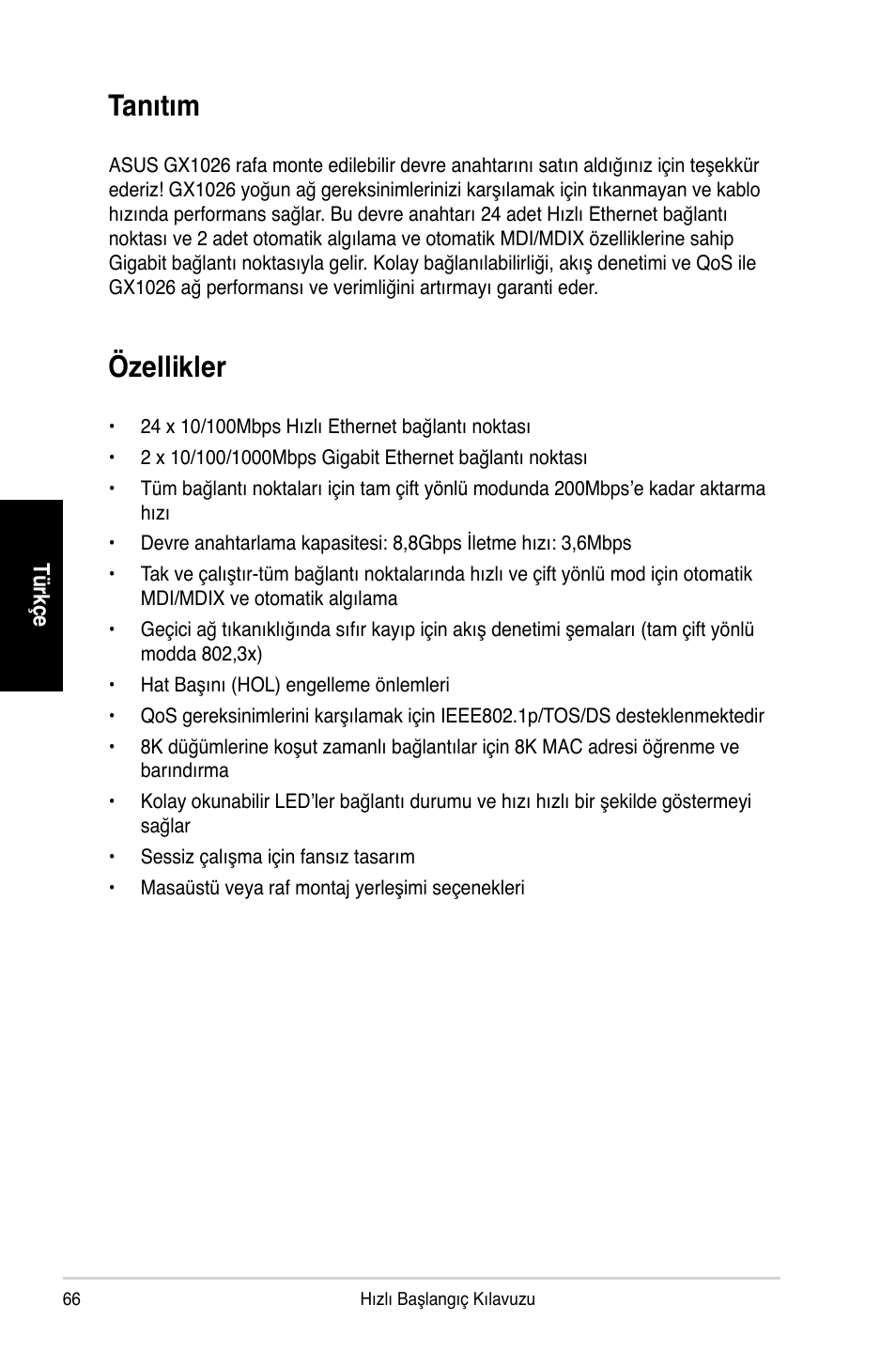 Tanıtım, Özellikler | Asus GX1026 User Manual | Page 67 / 73