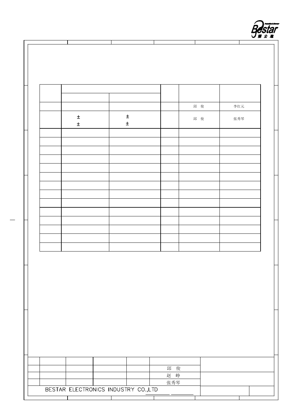 History change record, 65 张秀琴 赵 峥, Piezo ceramic element | Version no, Change items date drawn approved | BeStar FT-27T-3.0B1 User Manual | Page 6 / 6