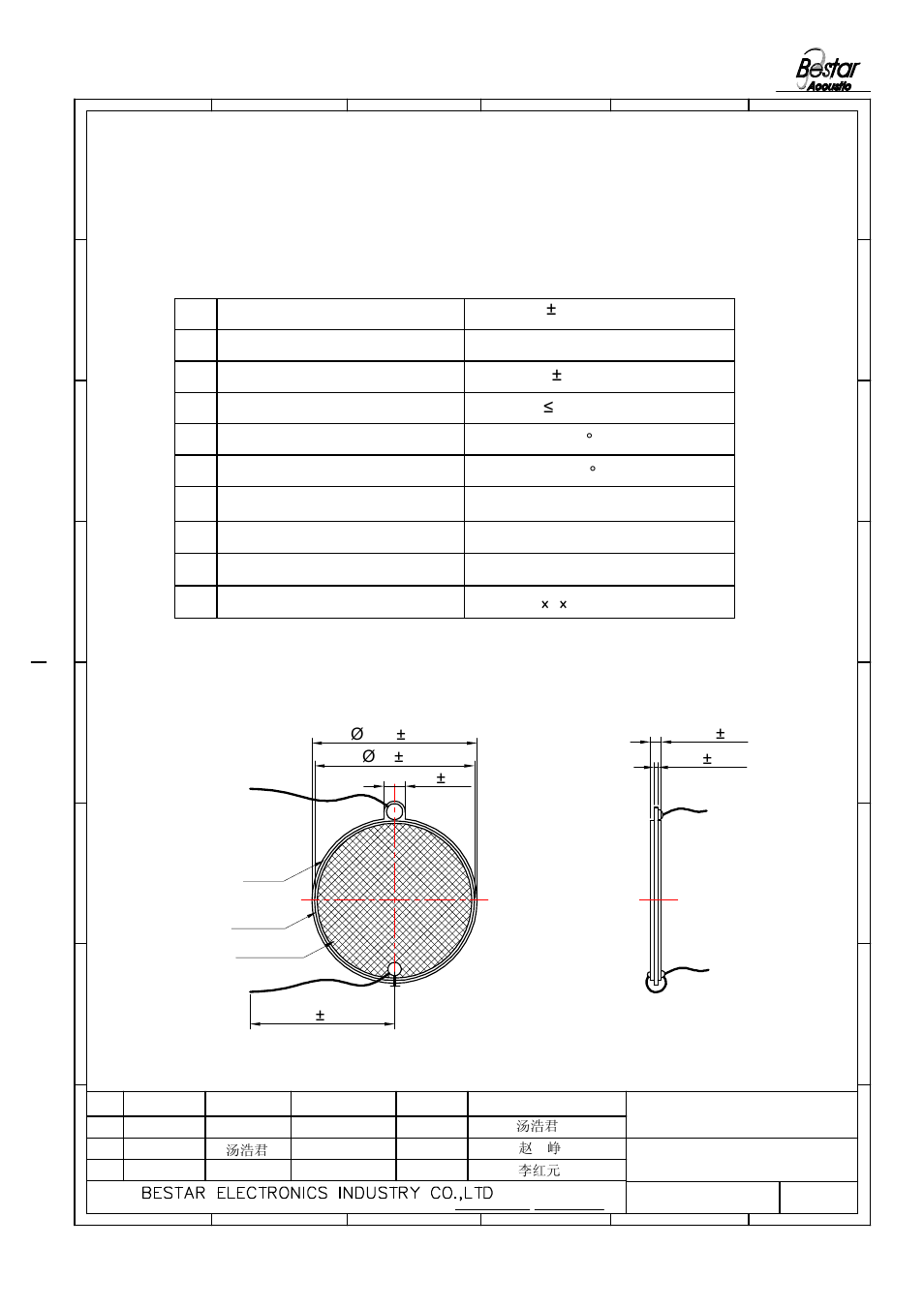 Electrical characteristics, Drawing, Ч0.05 | BeStar FT-21.5T-4.0A12 User Manual | Page 2 / 5