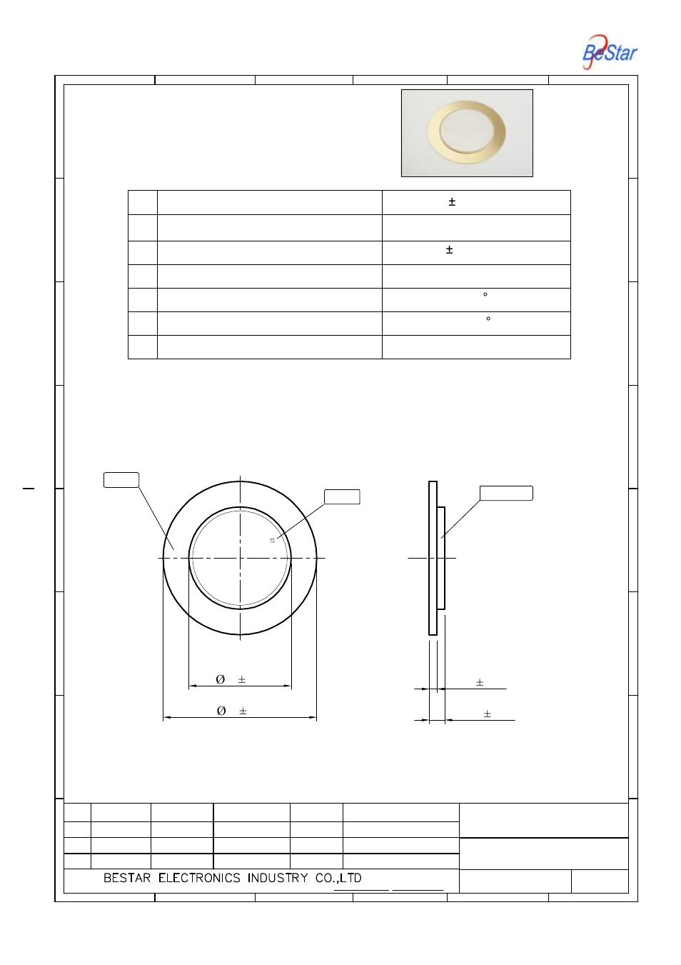 Electrical characteristics, Drawing, Brass silver ceramic | BeStar FT-15T-5.5A1 User Manual | Page 2 / 5
